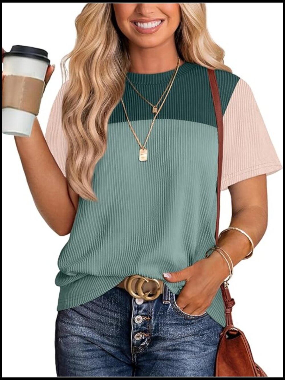 Color Block Knit Tee - Short Sleeve Summer Top